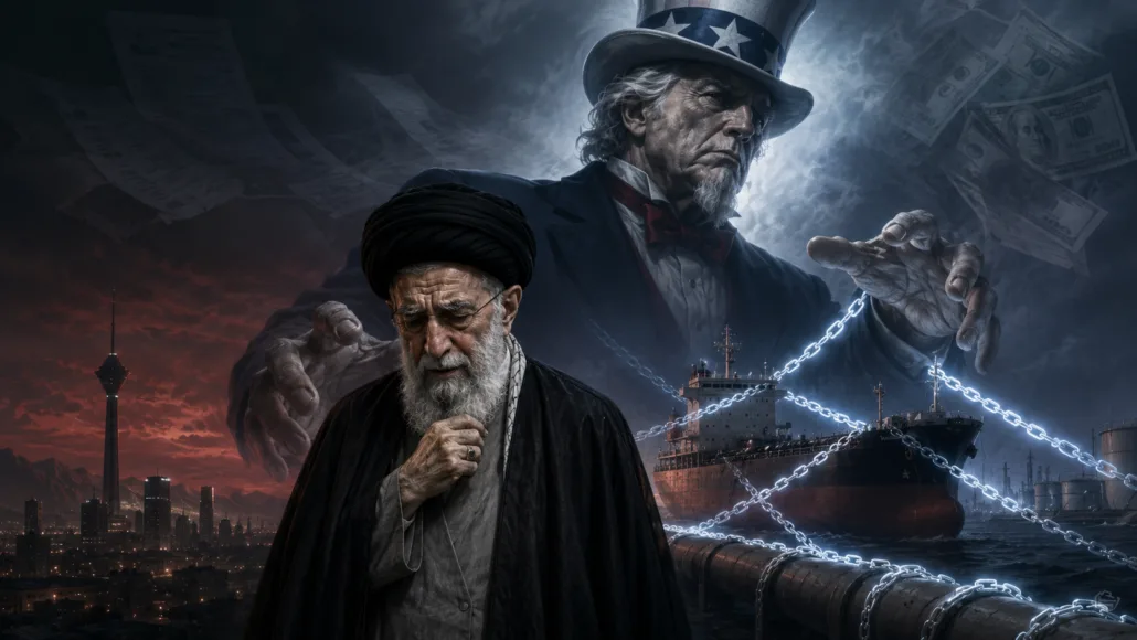 Representación editorial del ayatolá iraní bajo la presión económica de Estados Unidos